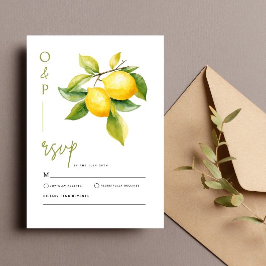 Mediterranean Italy Greece Lemon Vibrant Wedding 出欠カード