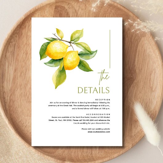 Mediterranean Italy Lemon Vibrant Wedding Details エンクロージャーカード