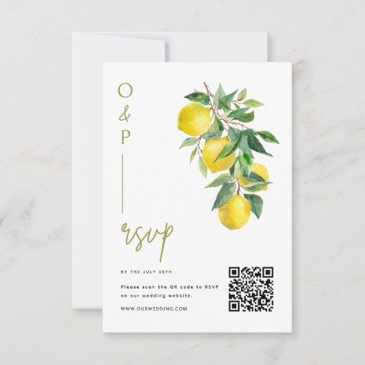 Mediterranean Italy Lemon Vibrant Wedding QR Code 出欠カード (正面)