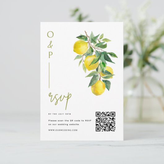 Mediterranean Italy Lemon Vibrant Wedding QR Code 出欠カード (スタンド正面)