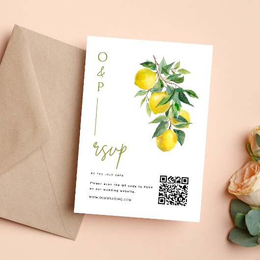 Mediterranean Italy Lemon Vibrant Wedding QR Code 出欠カード