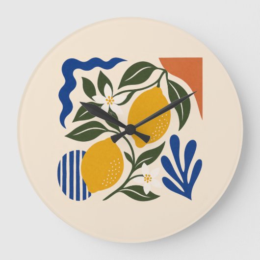 Mediterranean Lemon Abstract Round Wall Clock ラージ壁時計 (正面)