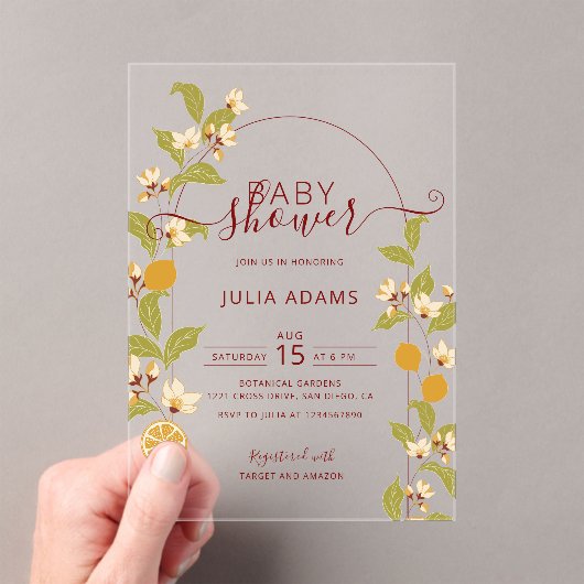 Mediterranean Lemon Amalfi Coast Baby Shower アクリル招待状 (インサイチュ (ポータブル))