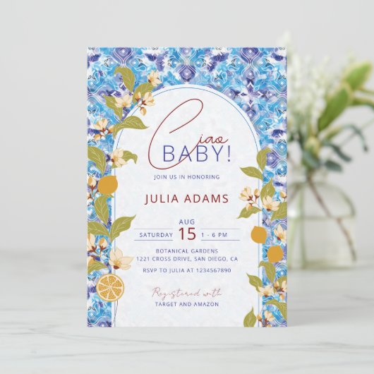 Mediterranean Lemon Amalfi Coast Baby Shower 招待状 (スタンド正面)