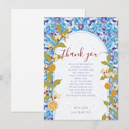 Mediterranean Lemon Amalfi Coast Baby Shower 招待状 (正面/裏面)