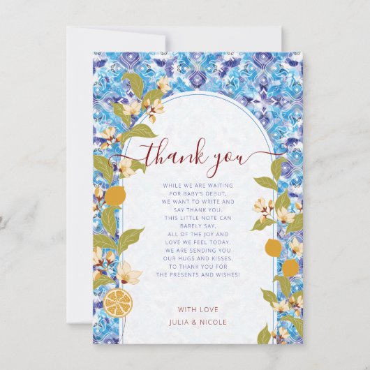 Mediterranean Lemon Amalfi Coast Baby Shower 招待状 (正面)