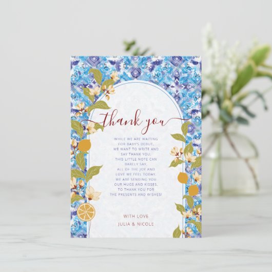 Mediterranean Lemon Amalfi Coast Baby Shower Photo 招待状 (スタンド正面)