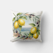 Mediterranean Lemon and Olive Branch Watercolor  クッション (正面)