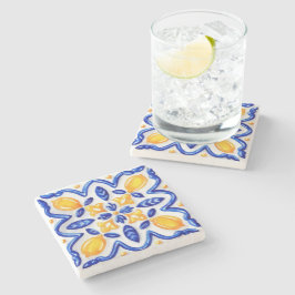 Mediterranean Lemon Blossom Ceramic Hand Painted ストーンコースター