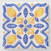 Mediterranean Lemon Blossom Ceramic Hand Painted ストーンコースター (正面)