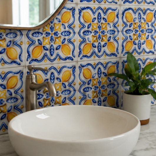 Mediterranean Lemon Blossom Ceramic Hand Painted タイル