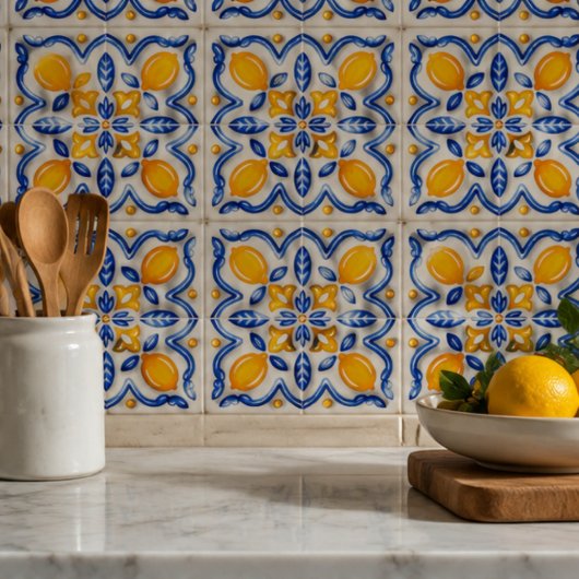 Mediterranean Lemon Blossom Ceramic Hand Painted タイル