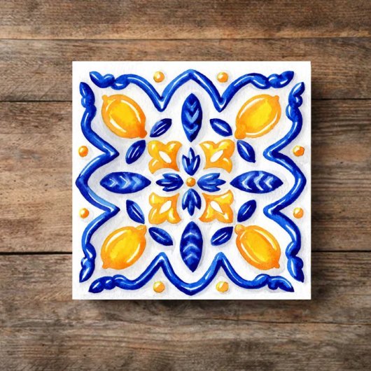 Mediterranean Lemon Blossom Ceramic Hand Painted タイル