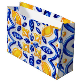 Mediterranean Lemon Blossom Ceramic Hand Painted ラージペーパーバッグ