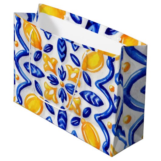 Mediterranean Lemon Blossom Ceramic Hand Painted ラージペーパーバッグ (正面アングル)