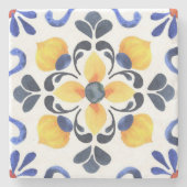 Mediterranean Lemon Blossom Hand Painted Portugues ストーンコースター (正面)