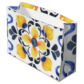 Mediterranean Lemon Blossom Hand Painted Portugues ラージペーパーバッグ (裏面アングル)