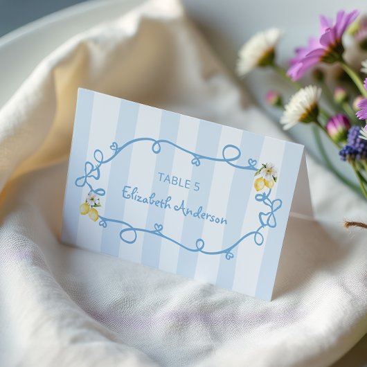 Mediterranean Lemon Blue Bows Place card テーブルナンバー