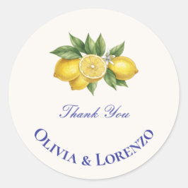 Mediterranean Lemon & Blue, Personalized Wedding  ラウンドシール