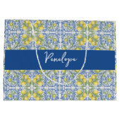 Mediterranean Lemon Blue Portuguese Tile ラージペーパーバッグ (裏面)