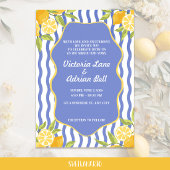 Mediterranean Lemon Blue Striped Wedding  招待状