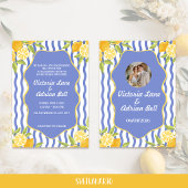 Mediterranean Lemon Blue Striped Wedding  招待状