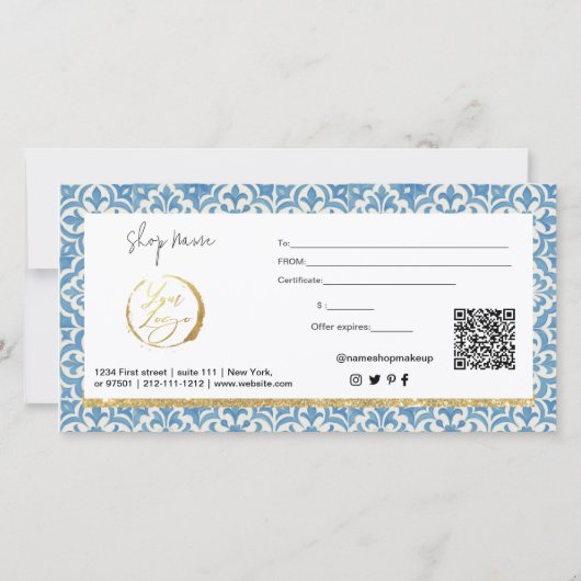 Mediterranean Lemon & Blue Tile Gift Card サンキューカード (裏面)