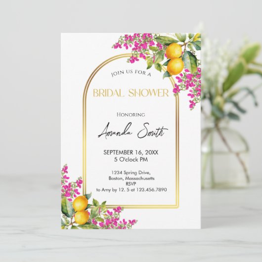 Mediterranean Lemon Bridal Shower 招待状 (スタンド正面)
