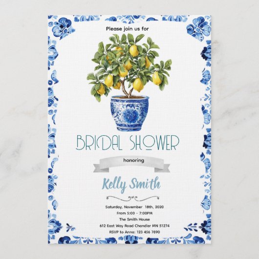 Mediterranean lemon Bridal Shower invitation 招待状 (正面)