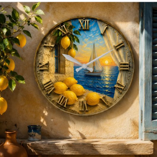 Mediterranean Lemon Coast Sailing ラージ壁時計