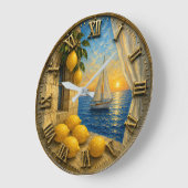 Mediterranean Lemon Coast Sailing ラージ壁時計 (傾斜)