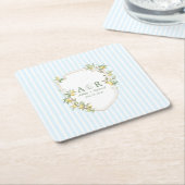 Mediterranean Lemon Coastal Stripe Wedding スクエアペーパーコースター (アングル)