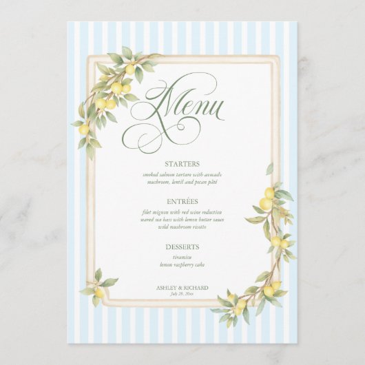 Mediterranean Lemon Coastal Stripe Wedding メニュー (正面)
