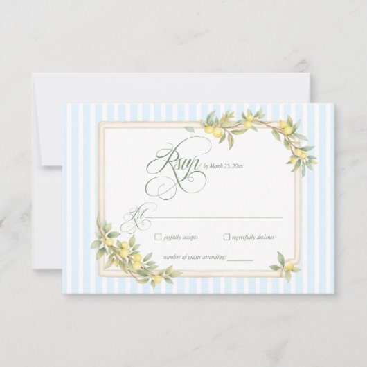 Mediterranean Lemon Coastal Stripe Wedding RSVP (正面)