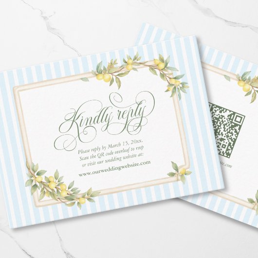 Mediterranean Lemon Coastal Wedding RSVP QR Code エンクロージャーカード