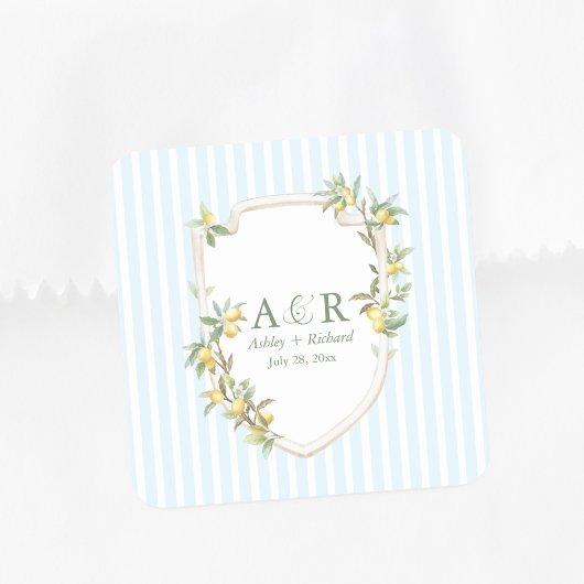 Mediterranean Lemon Coastal Wedding Square Sticker スクエアシール