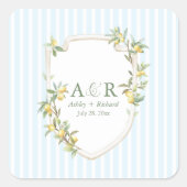 Mediterranean Lemon Coastal Wedding Square Sticker スクエアシール (正面)