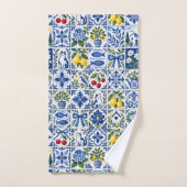 Mediterranean Lemon & Cobalt Blue Tile Garden バスタオルセット (ハンドタオル)