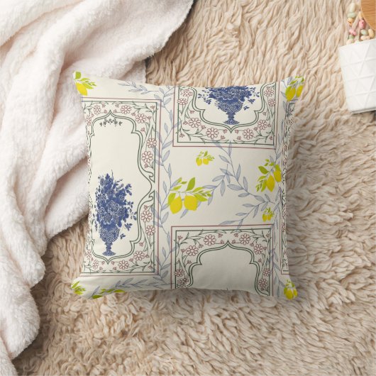 Mediterranean Lemon Floral Pattern  クッション (ブランケット)