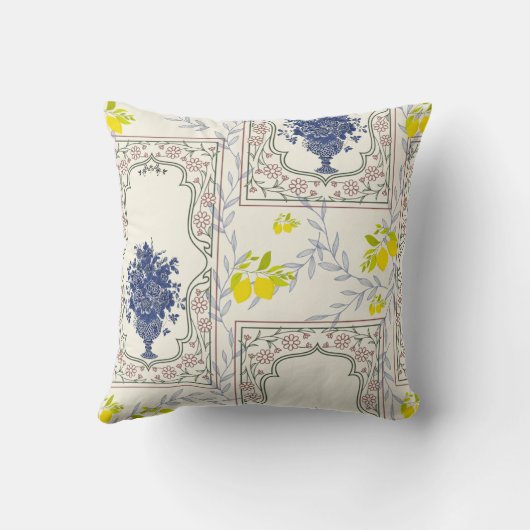 Mediterranean Lemon Floral Pattern  クッション (裏面)