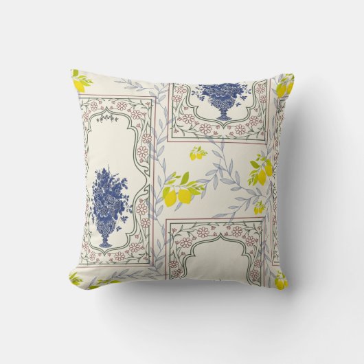 Mediterranean Lemon Floral Pattern  クッション (正面)