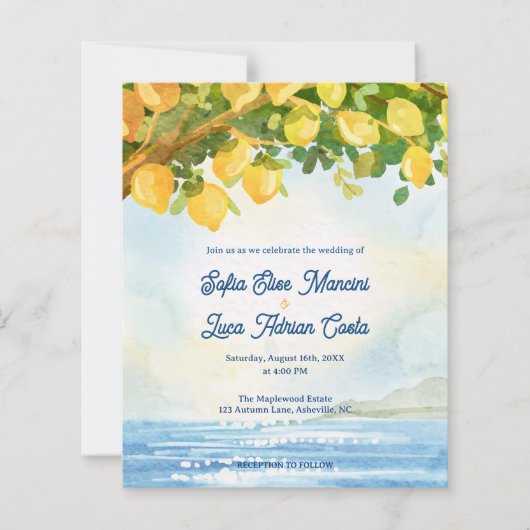 Mediterranean Lemon Grove Coastal Wedding Invite (正面)