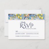 Mediterranean Lemon Tile Blue Wedding RSVP Cards (正面)