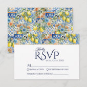 Mediterranean Lemon Tile Blue Wedding RSVP Cards (正面/裏面)