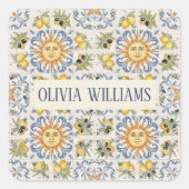 Mediterranean Lemon Tile Italian Coastal Design スクエアシール (正面)