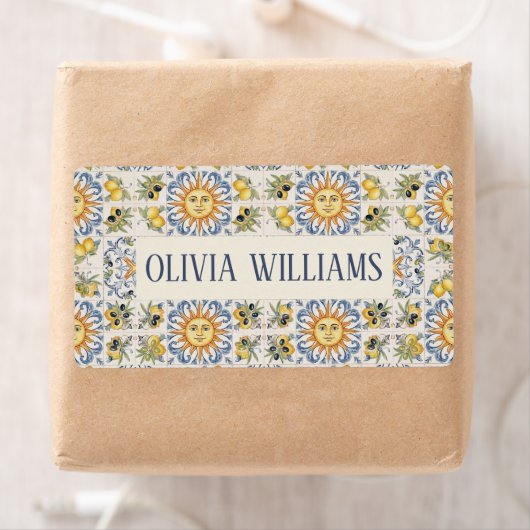 Mediterranean Lemon Tile Italian Coastal Design ラベル (インサイチュ)