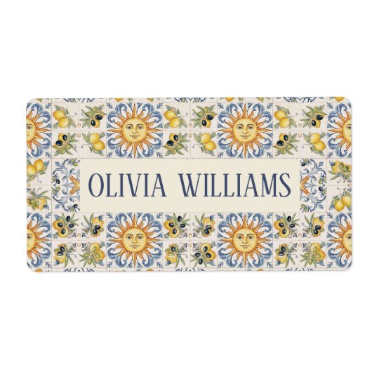 Mediterranean Lemon Tile Italian Coastal Design ラベル (正面)
