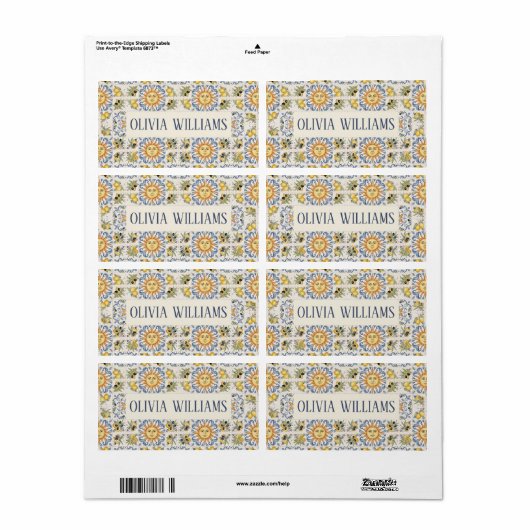 Mediterranean Lemon Tile Italian Coastal Design ラベル (フルシート)