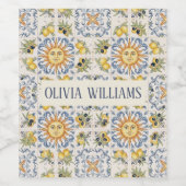 Mediterranean Lemon Tile Italian Coastal Design ワインラベル (シングルラベル)