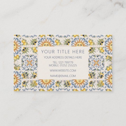 Mediterranean Lemon Tile Italian Coastal Design 名刺 (裏面)